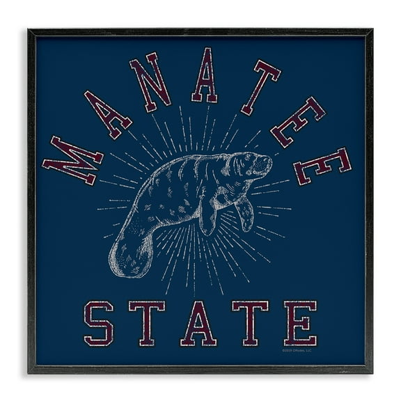 Stupell Industries Vintage Manatee State Animals Painting Black Framed Art Print Wall Art, 12 x 12