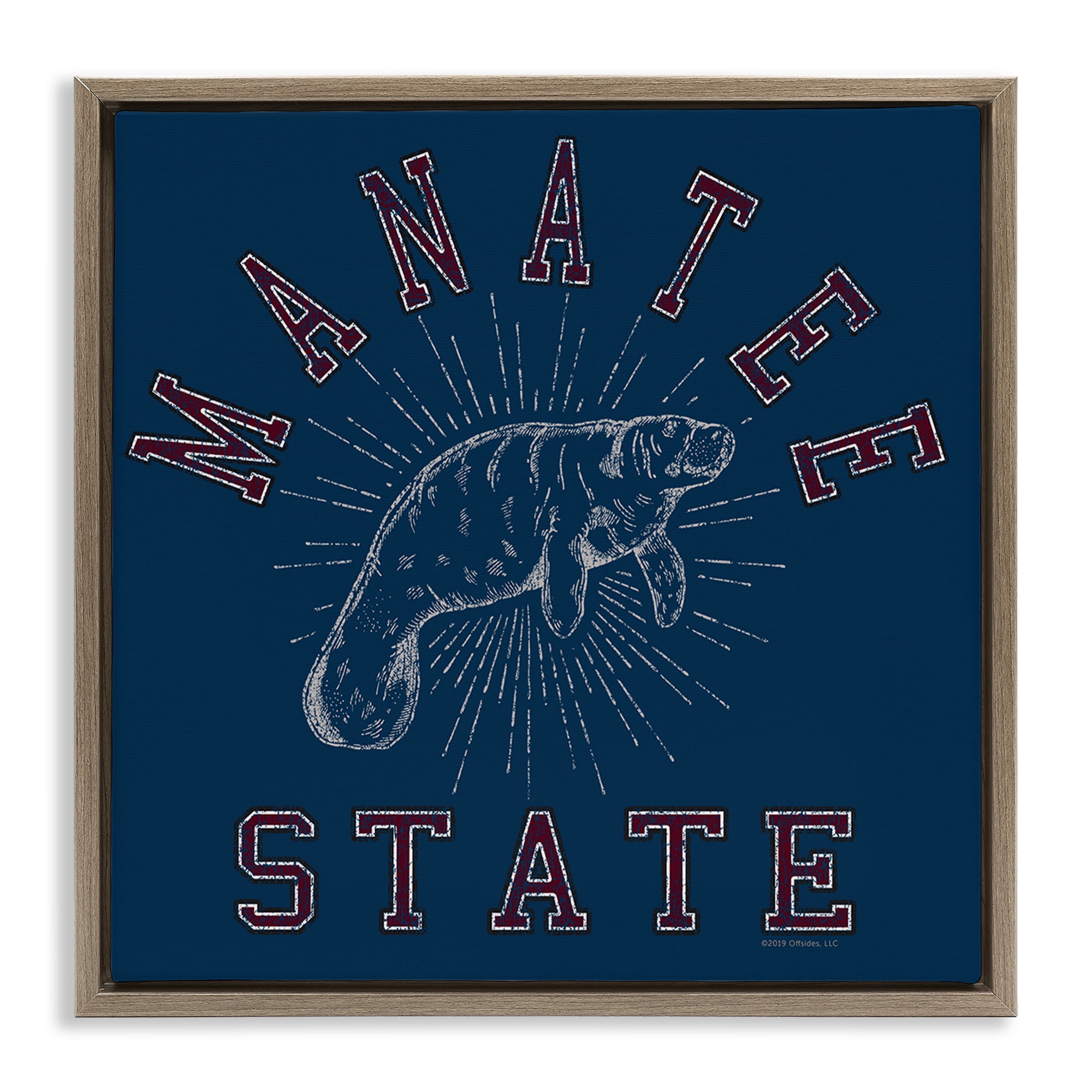 Stupell Industries Vintage Manatee State Animals Painting Brown Floater Framed Canvas Art Print Wall Art, 25 x 25