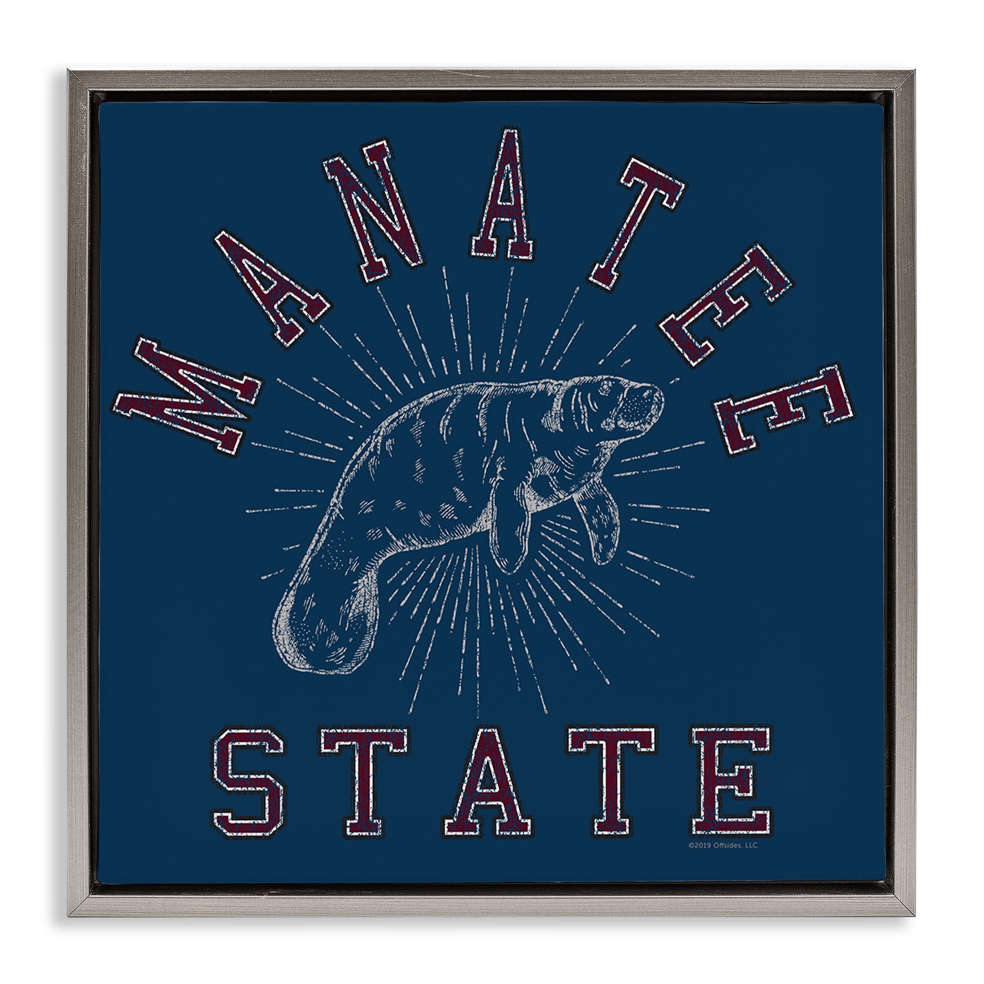 Stupell Industries Vintage Manatee State Animals Painting Gray Floater Framed Canvas Art Print Wall Art, 25 x 25