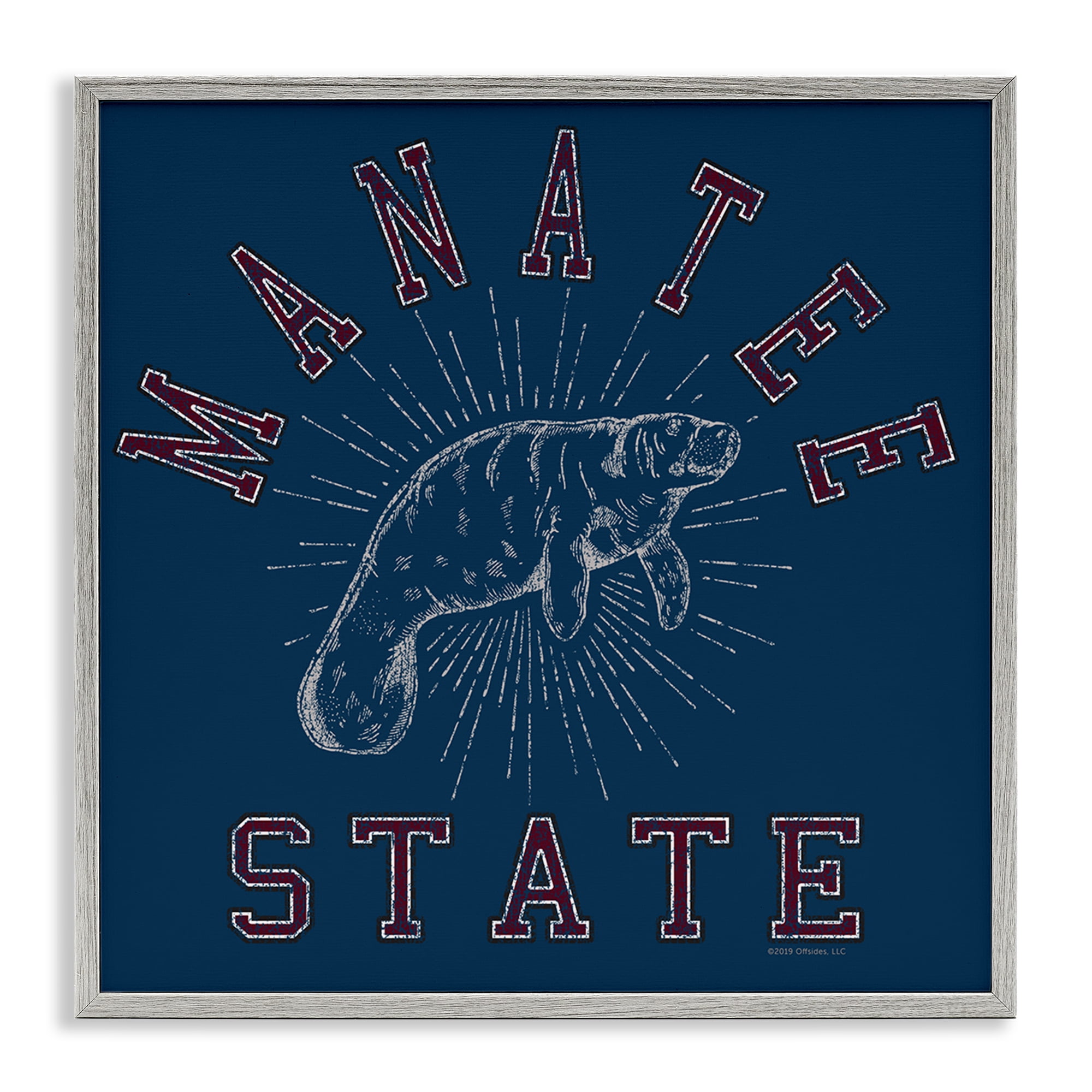 Stupell Industries Vintage Manatee State Animals Painting Gray Framed Art Print Wall Art, 12 x 12