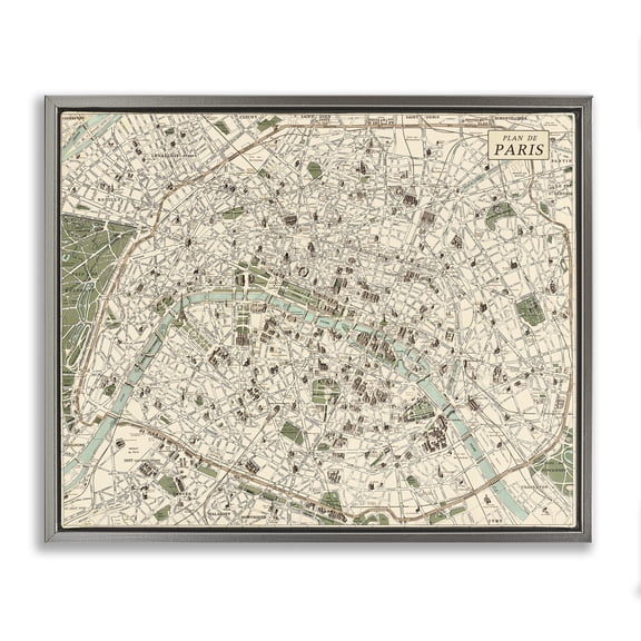 Stupell Industries Vintage Map of Paris Map Painting Gray Floater Framed Canvas Art Print Wall Art, 21 x 17