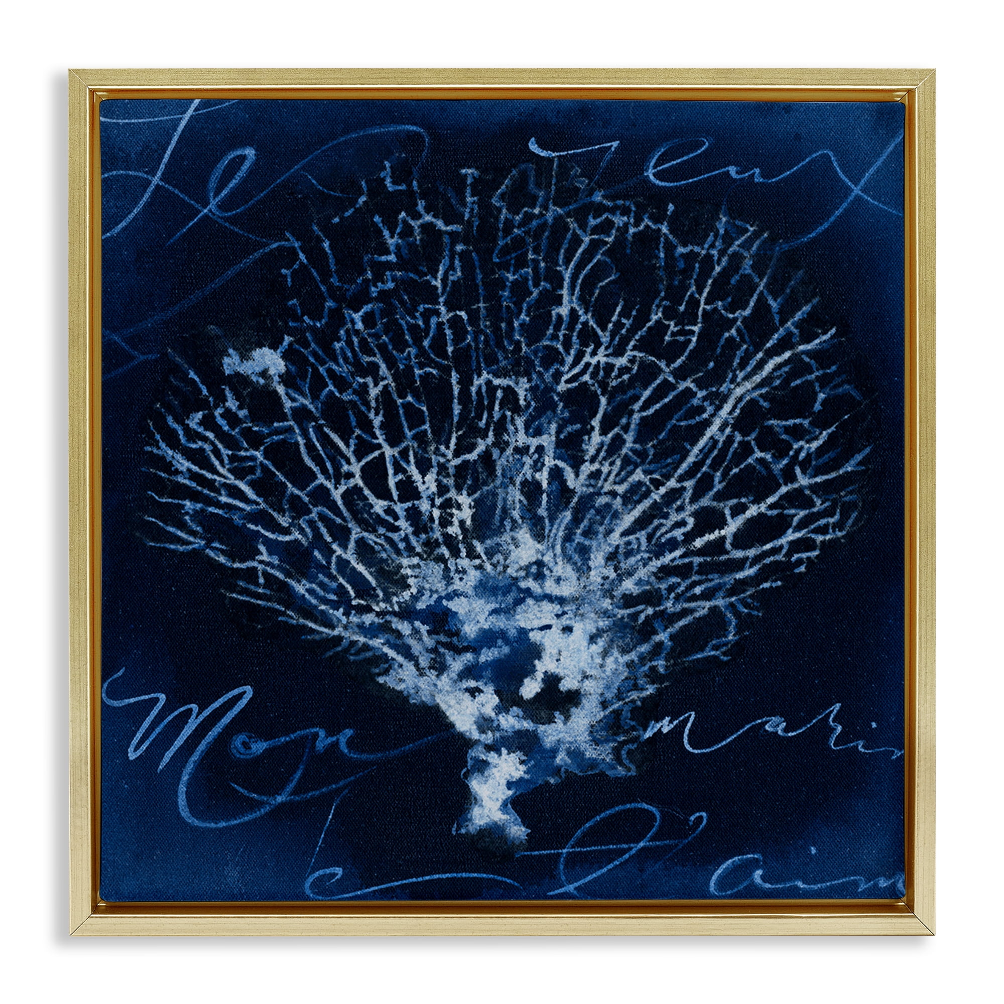 Stupell Industries Vintage Marine Life Coastal Painting Gold Floater Framed Canvas Art Print Wall Art, 25 x 25