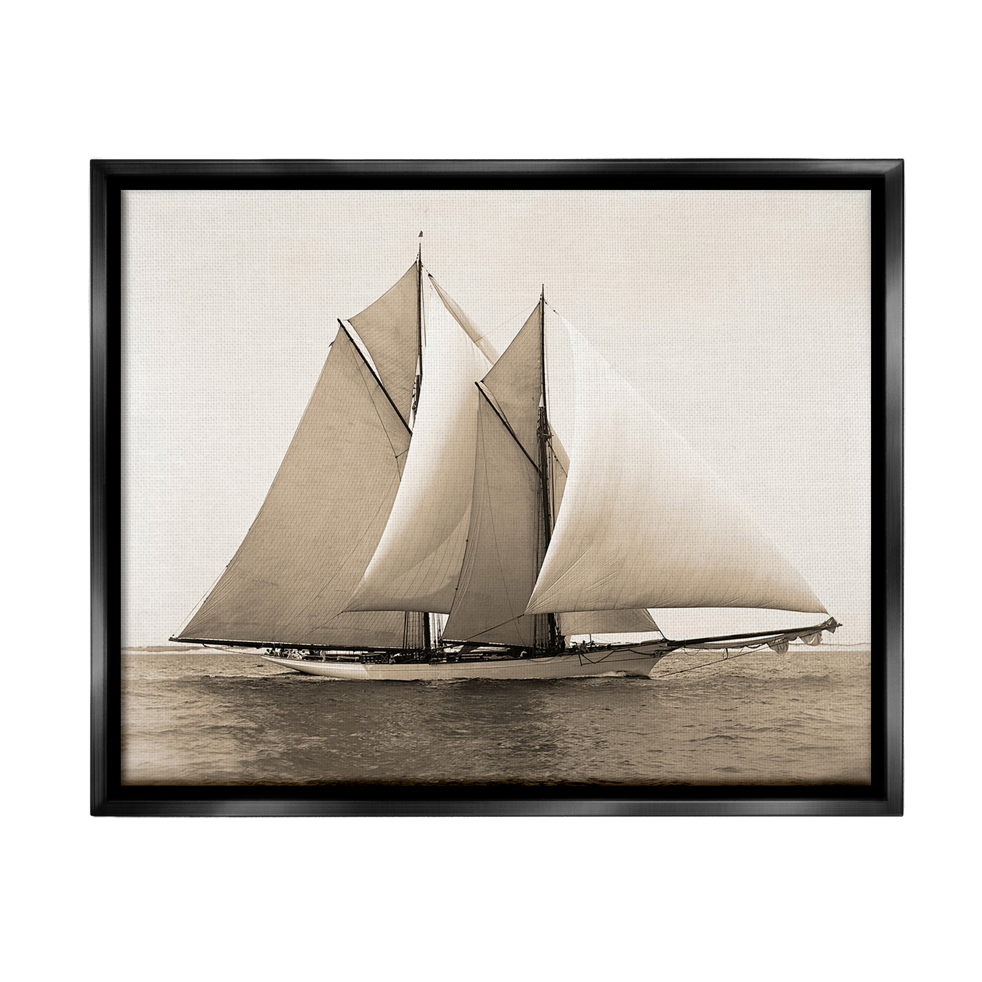 Stupell Industries Vintage Marine Ship Transportation Photography Black Floater Framed Canvas Art Print Wall Art, 21 x 17