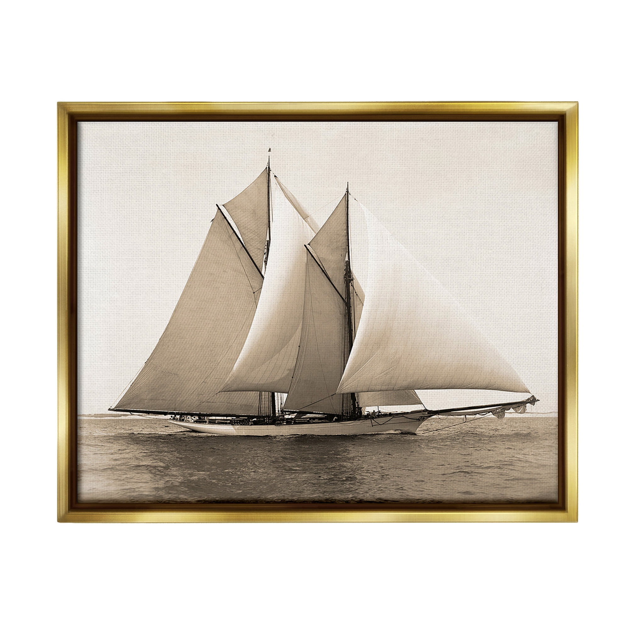Stupell Industries Vintage Marine Ship Transportation Photography Gold Floater Framed Canvas Art Print Wall Art, 21 x 17