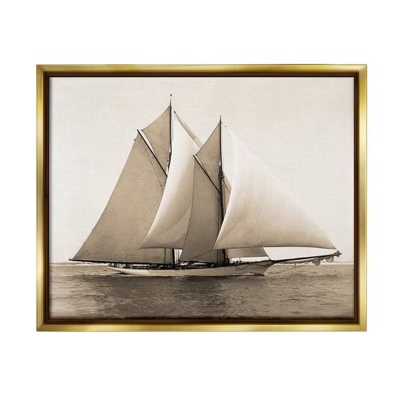 Stupell Industries Vintage Marine Ship Transportation Photography Gold Floater Framed Canvas Art Print Wall Art, 21 x 17