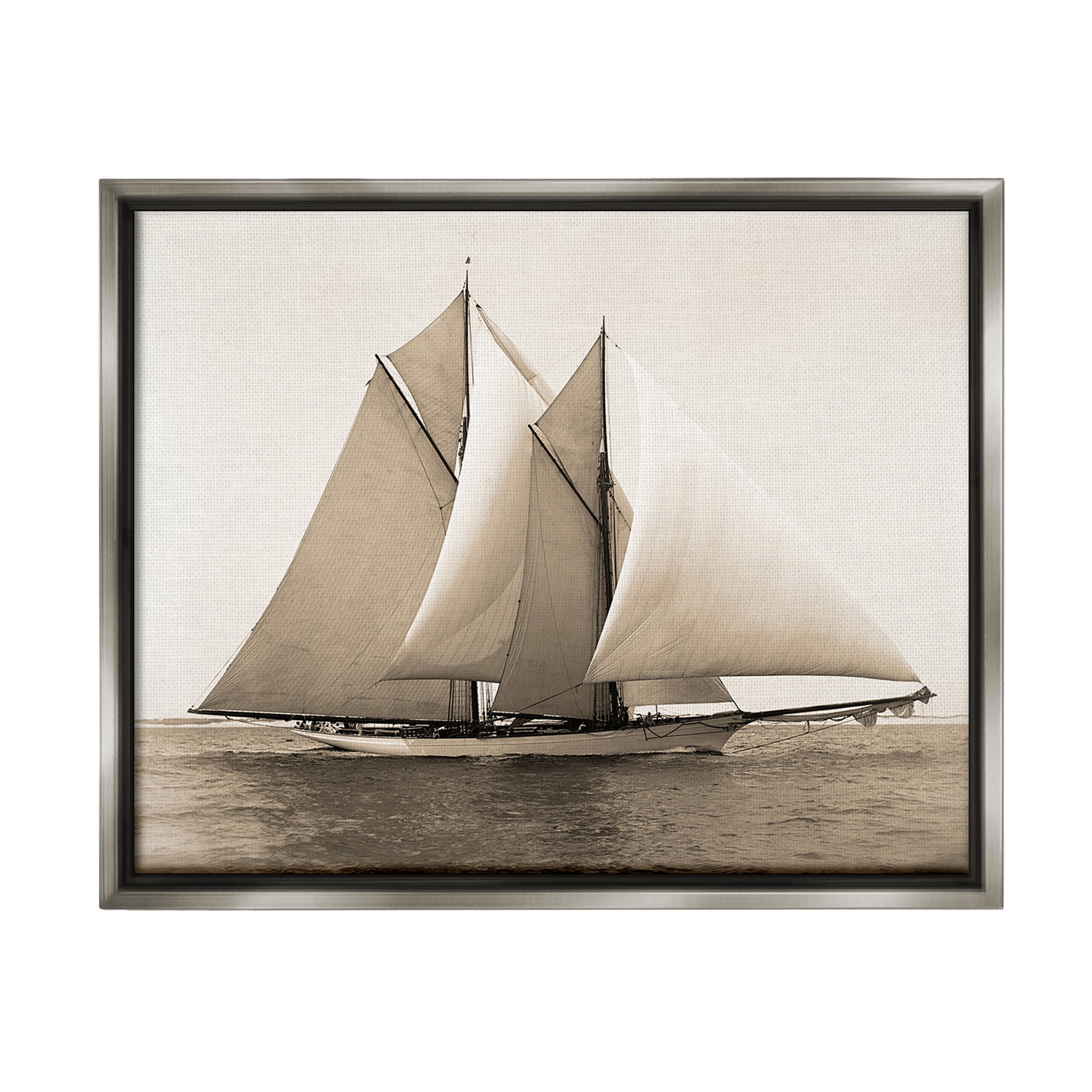 Stupell Industries Vintage Marine Ship Transportation Photography Gray Floater Framed Canvas Art Print Wall Art, 21 x 17
