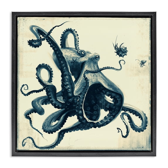 Stupell Industries Traditional Vintage Maritime Octopus Black Floating Frame Canvas Art, 18 x 18, by Vlad Mel