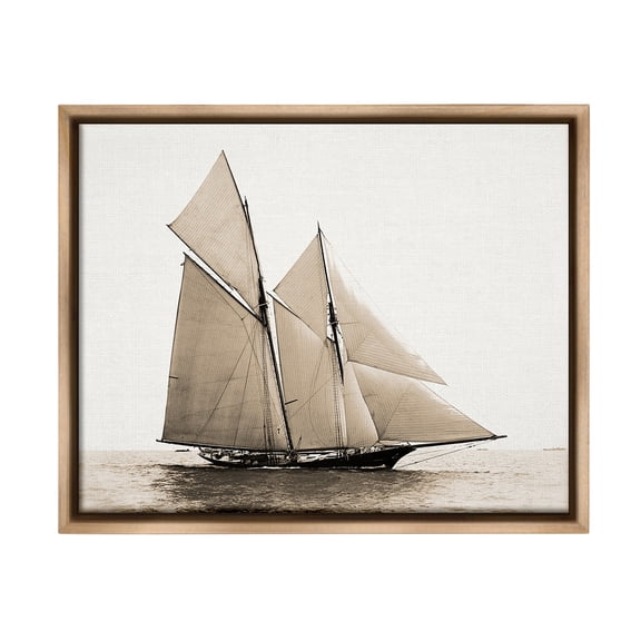 Stupell Industries Vintage Maritime Ship Transportation Photography Brown Floater Framed Canvas Art Print Wall Art, 31 x 25