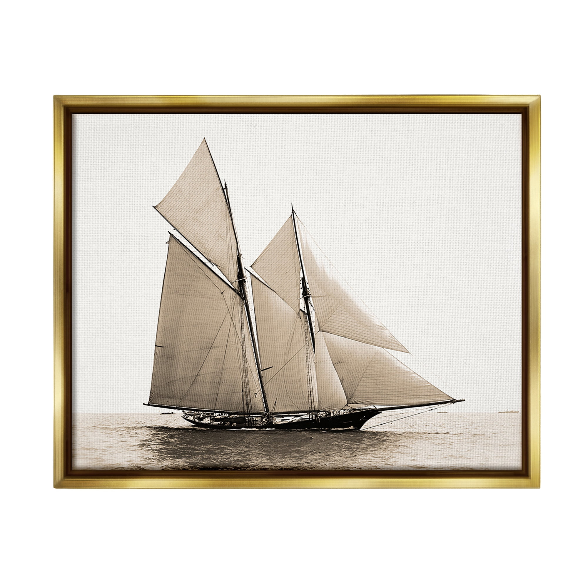 Stupell Industries Vintage Maritime Ship Transportation Photography Gold Floater Framed Canvas Art Print Wall Art, 31 x 25