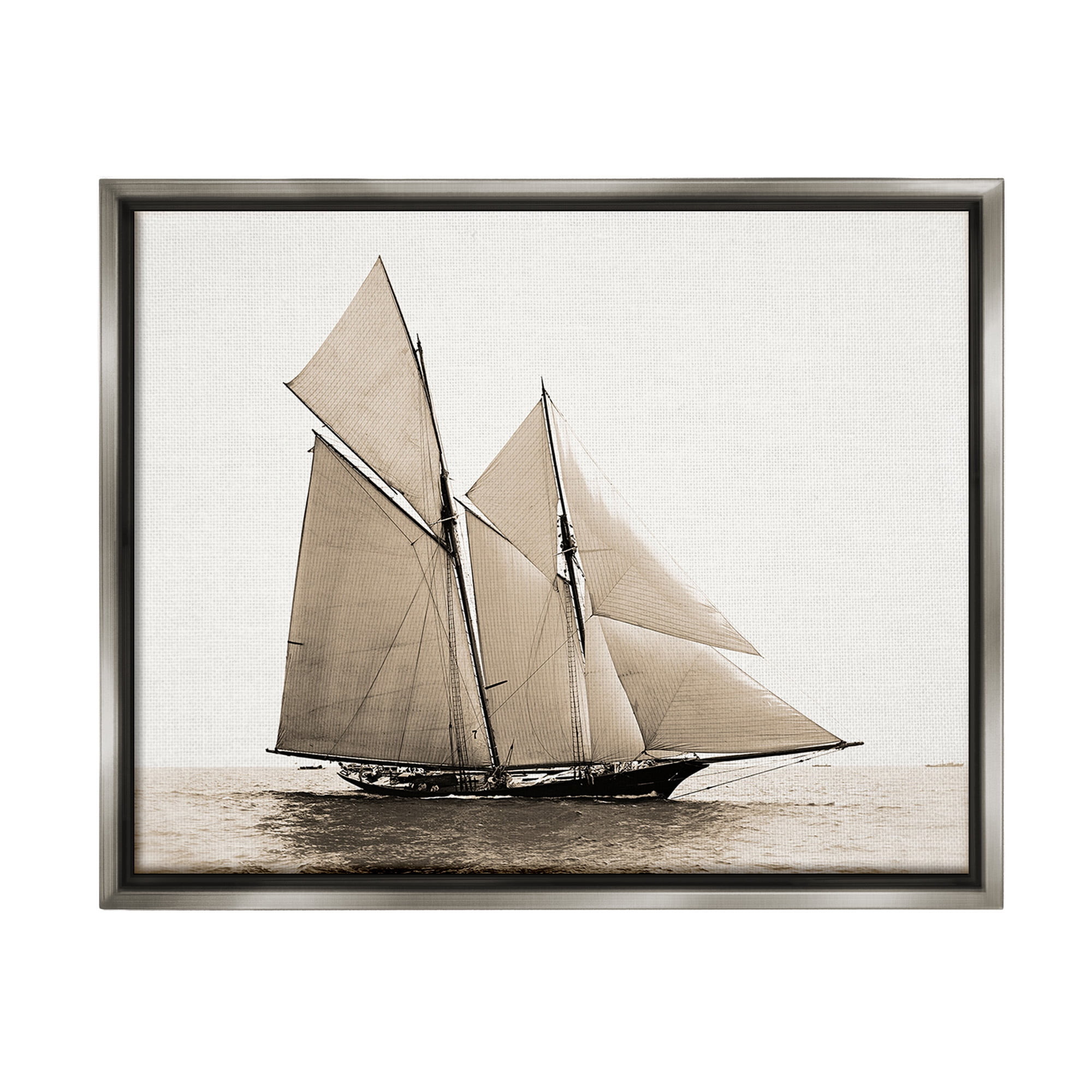Stupell Industries Vintage Maritime Ship Transportation Photography Gray Floater Framed Canvas Art Print Wall Art, 31 x 25