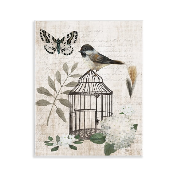 Stupell Industries Vintage Menagerie Bird Florals Wall Plaque Art design by Nan, 14 x 11