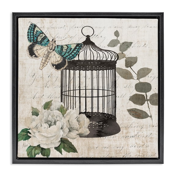 Stupell Industries Vintage Menagerie Butterfly Black Framed Floater Canvas Wall Art design by Nan, 18 x 18