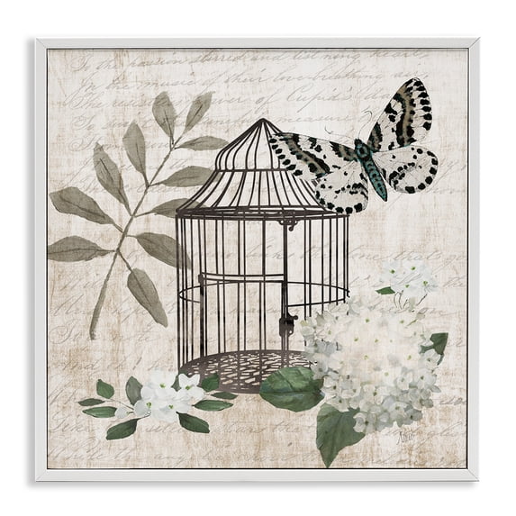Stupell Industries Vintage Menagerie Butterfly Florals White Framed Giclee Art design by Nan, 12 x 12