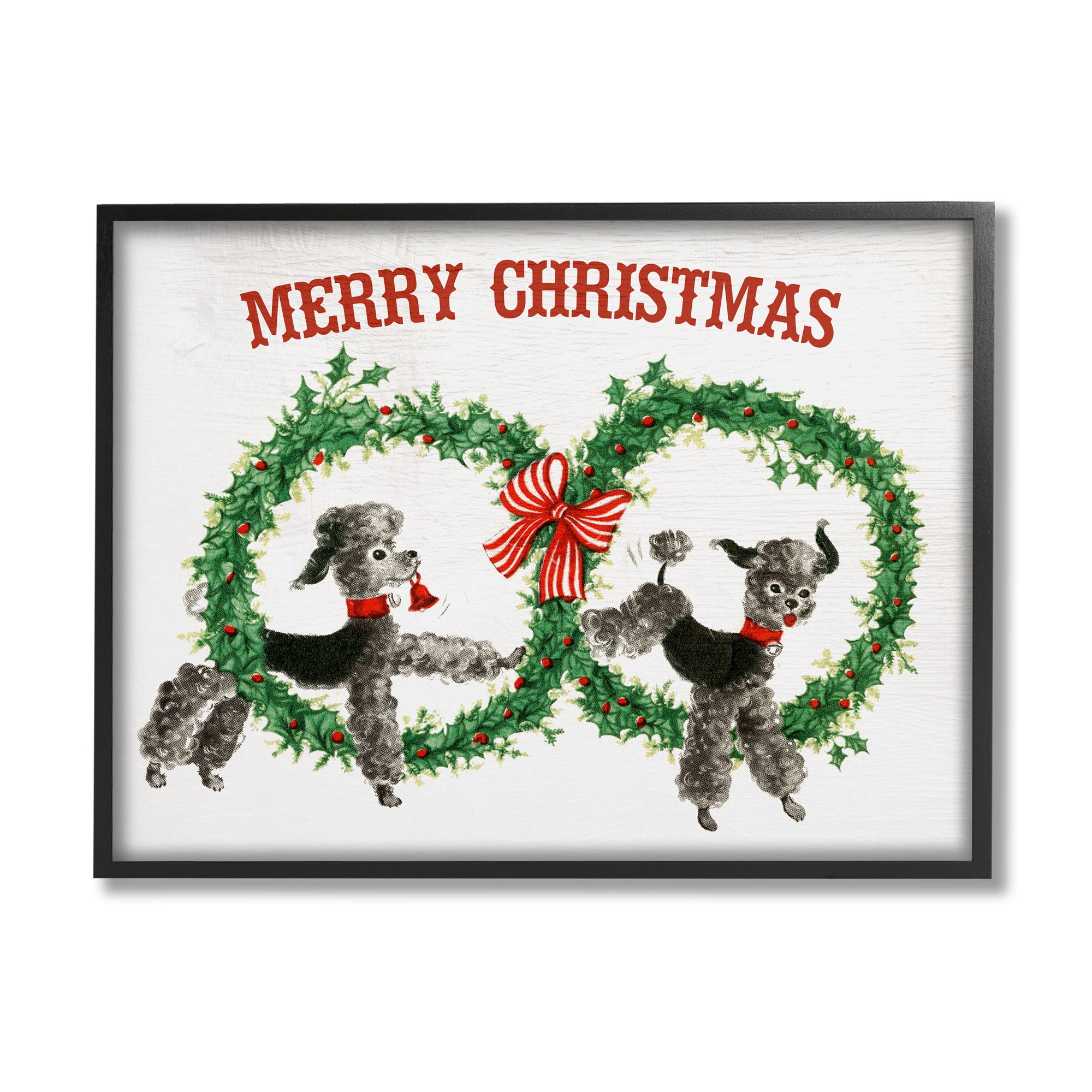 Stupell Industries Vintage Merry Christmas Saying Festive Wreaths Toy Poodles Animals & Insects Painting Black Framed Art Print Wall Art, 16 x 20