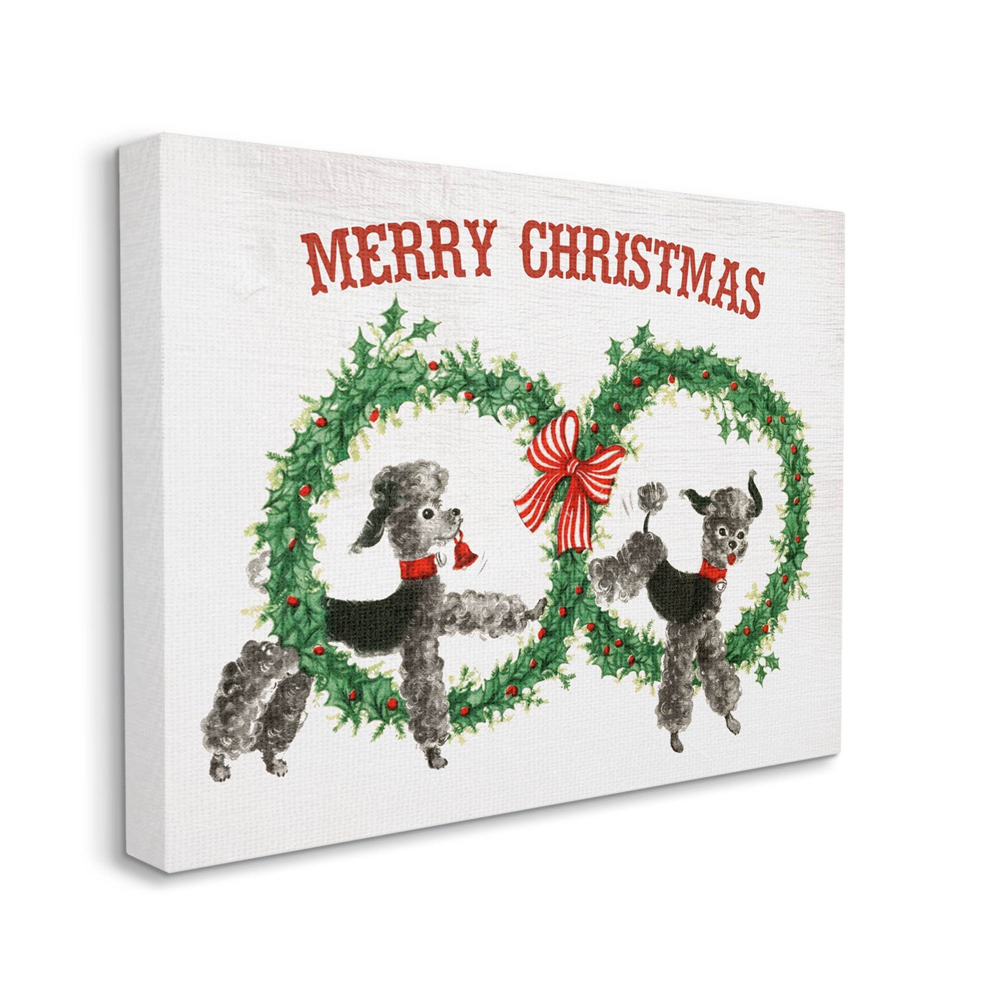 Stupell Industries Vintage Merry Christmas Saying Festive Wreaths Toy Poodles Animals & Insects Painting Gallery Wrapped Canvas Print Wall Art, 30 x 40