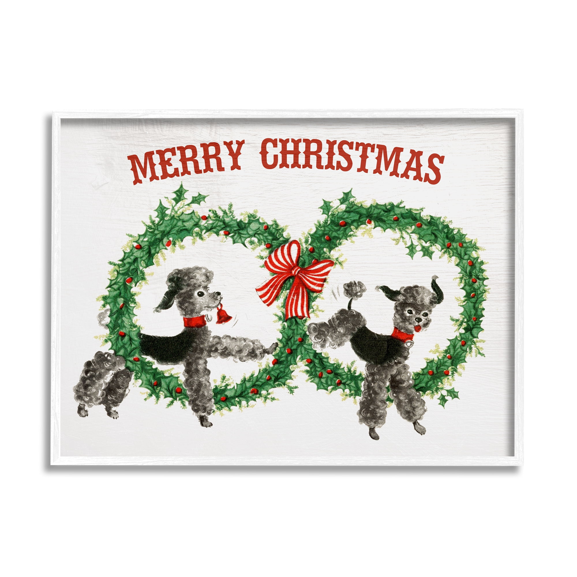 Stupell Industries Vintage Merry Christmas Saying Festive Wreaths Toy Poodles Animals & Insects Painting White Framed Art Print Wall Art, 16 x 20