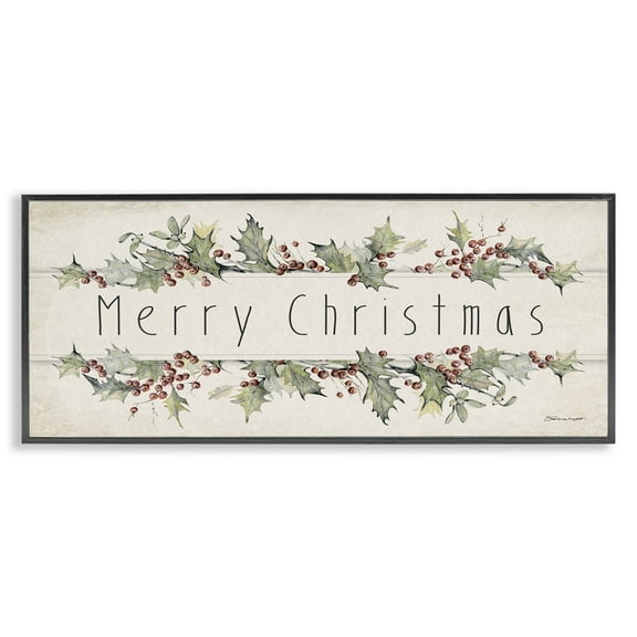 Stupell Industries Vintage Merry Christmas Sentiment Holiday Painting Black Framed Art Print Wall Art, 24 x 10