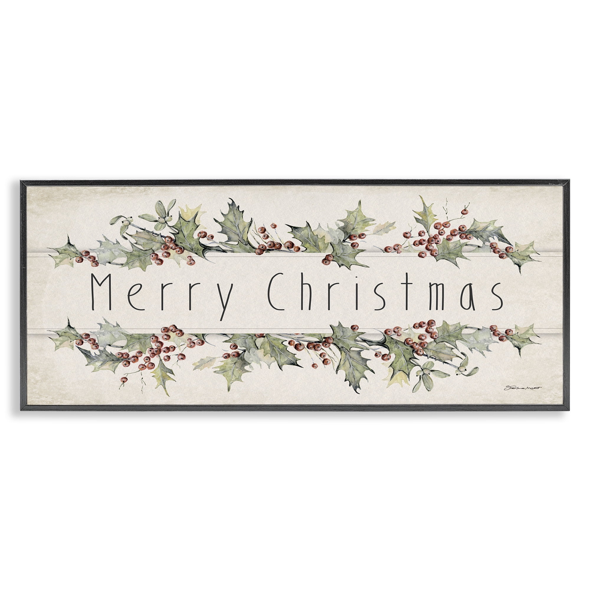 Stupell Industries Vintage Merry Christmas Sentiment Holiday Painting Black Framed Art Print Wall Art, 30 x 13