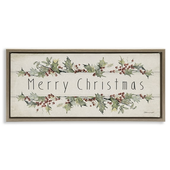 Stupell Industries Vintage Merry Christmas Sentiment Holiday Painting Brown Floater Framed Canvas Art Print Wall Art, 31 x 14