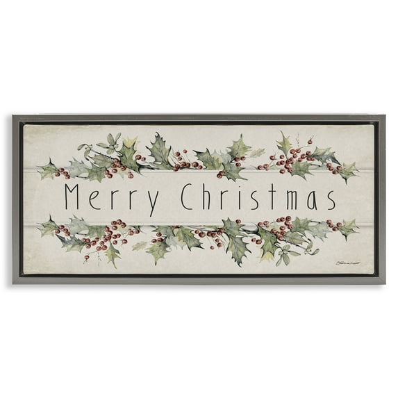 Stupell Industries Vintage Merry Christmas Sentiment Holiday Painting Gray Floater Framed Canvas Art Print Wall Art, 25 x 11
