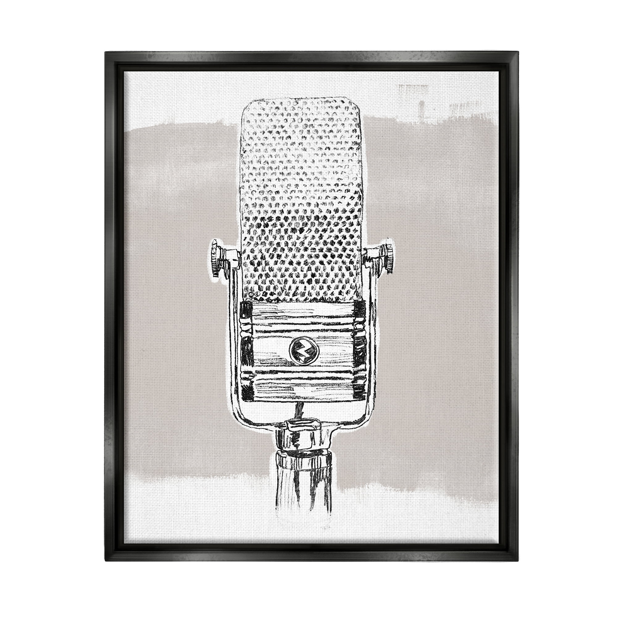 Stupell Industries Vintage Microphone Music Drawing Novelty Painting Black Floater Framed Art Print Wall Art