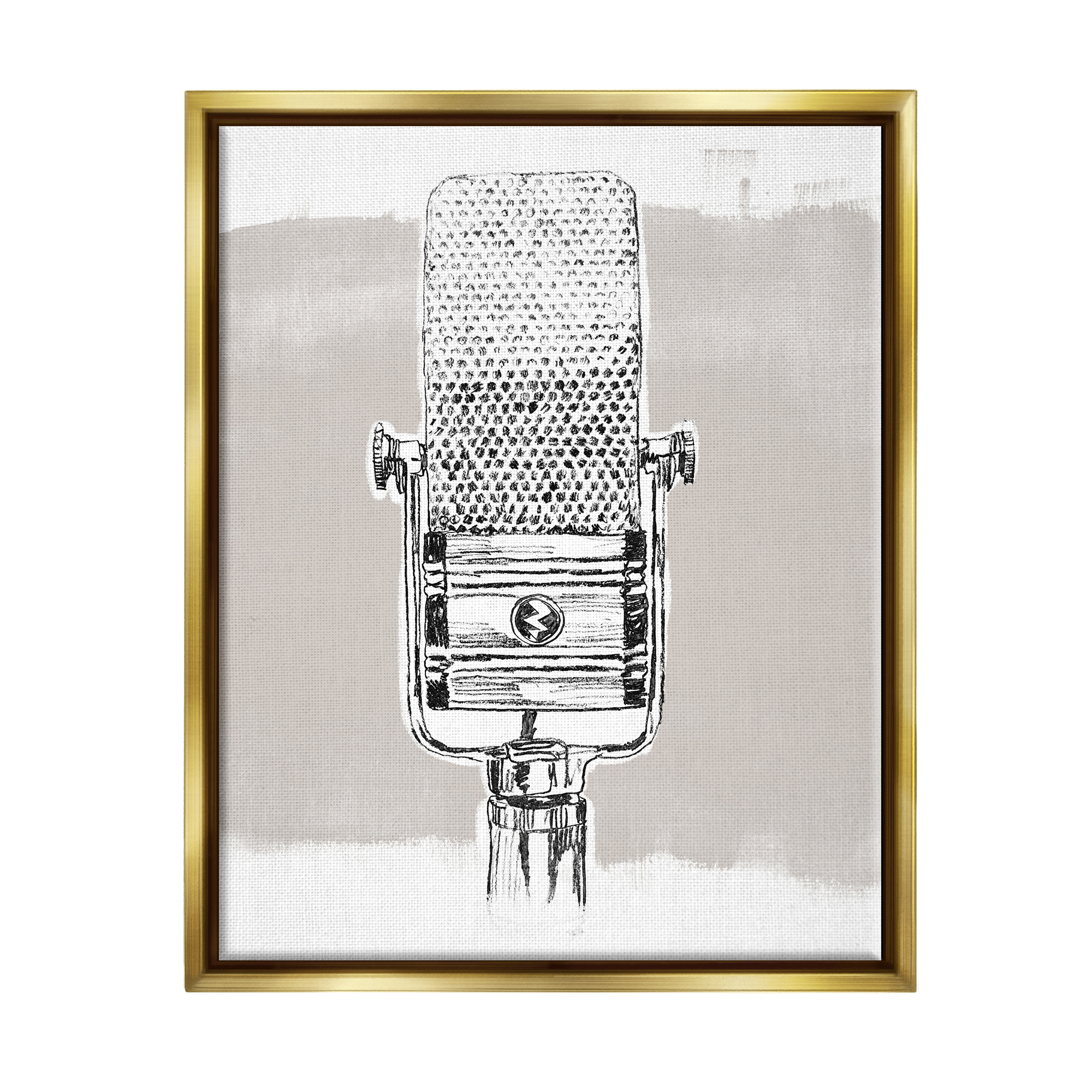 Stupell Industries Vintage Microphone Music Drawing Novelty Painting Gold Floater Framed Art Print Wall Art