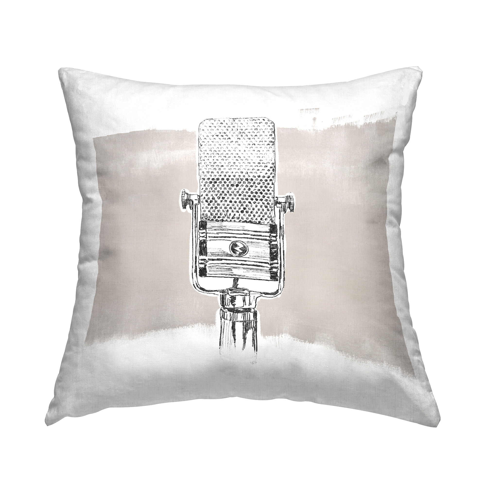 Stupell Industries Vintage Microphone Music Mic Square Decorative Printed Throw Pillow, 18 x 18,