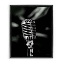Stupell Industries Vintage Microphone on Black Entertainment Painting Black Floater Framed Canvas Art Print Wall Art, 17 x 21