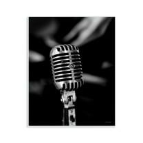 Stupell Industries Vintage Microphone on Black Entertainment Painting Unframed Art Print Wall Art, 11 x 14