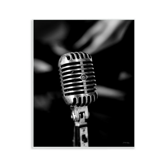 Stupell Industries Vintage Microphone on Black Entertainment Painting Unframed Art Print Wall Art, 11 x 14