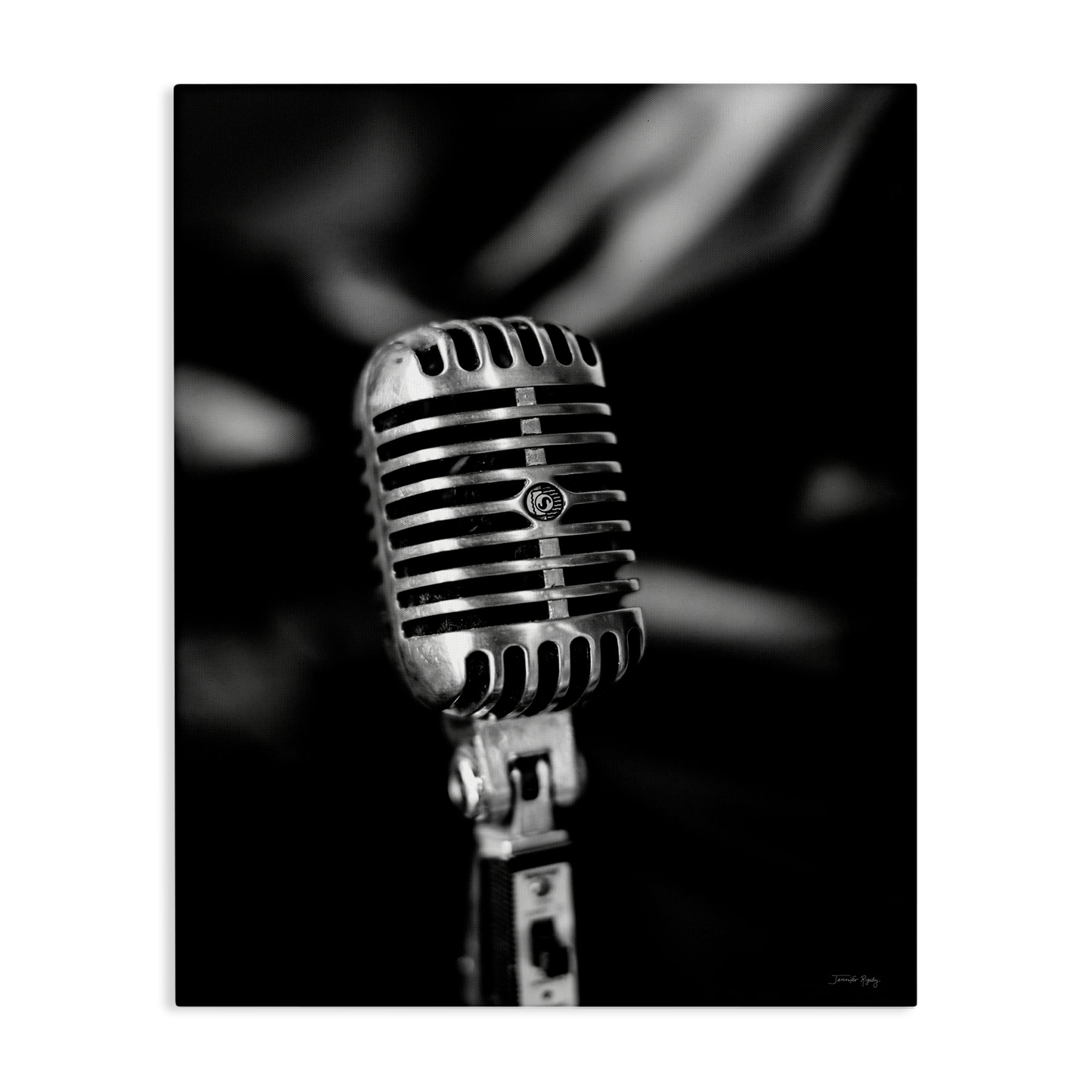 Stupell Industries Vintage Microphone on Black Entertainment Painting Wrapped Canvas Art Print Wall Art, 16 x 20