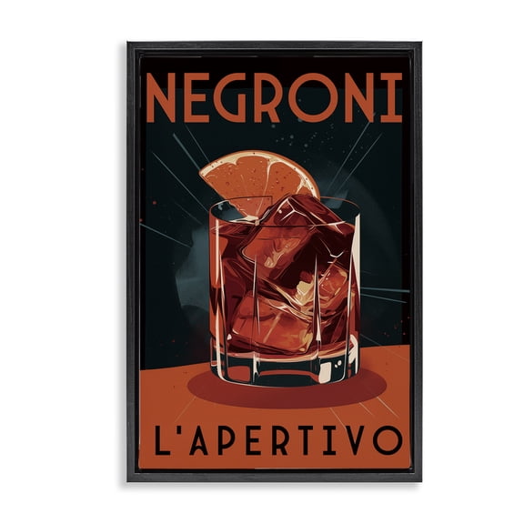 Stupell Industries Vintage Midcentury Negroni Drink Quotes and Sayings Painting Black Floater Framed Canvas Art Print Wall Art, 21 x 31