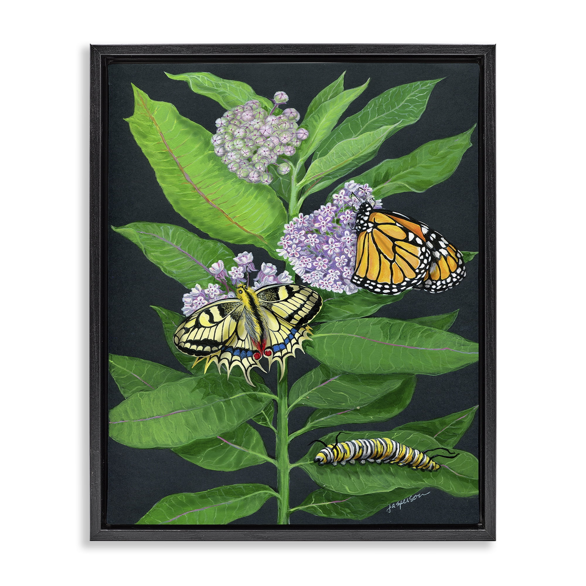 Stupell Industries Vintage Milkweed & Insects Animals & Insects Painting Black Floater Framed Art Print Wall Art, 25 x 31