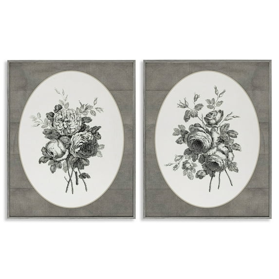 Stupell Industries Vintage Mixed Flower Bundles Floral Painting Gray Framed Art Print Wall Art, 16 x 20, Set of 2