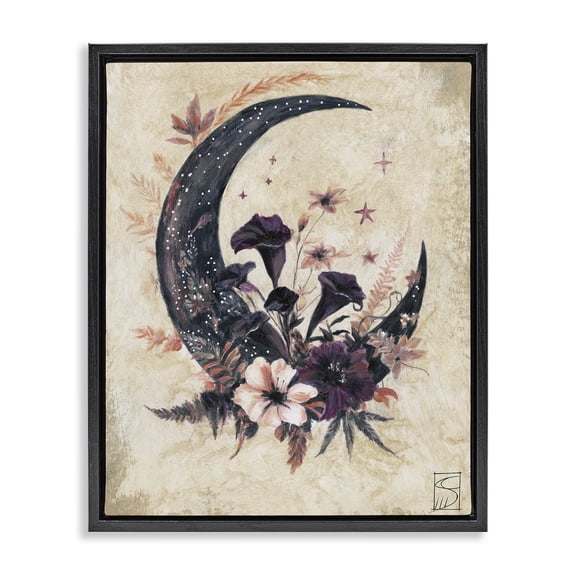 Stupell Industries Vintage Moon & Floral Black Framed Floater Canvas Wall Art, design by Sara Culpepper