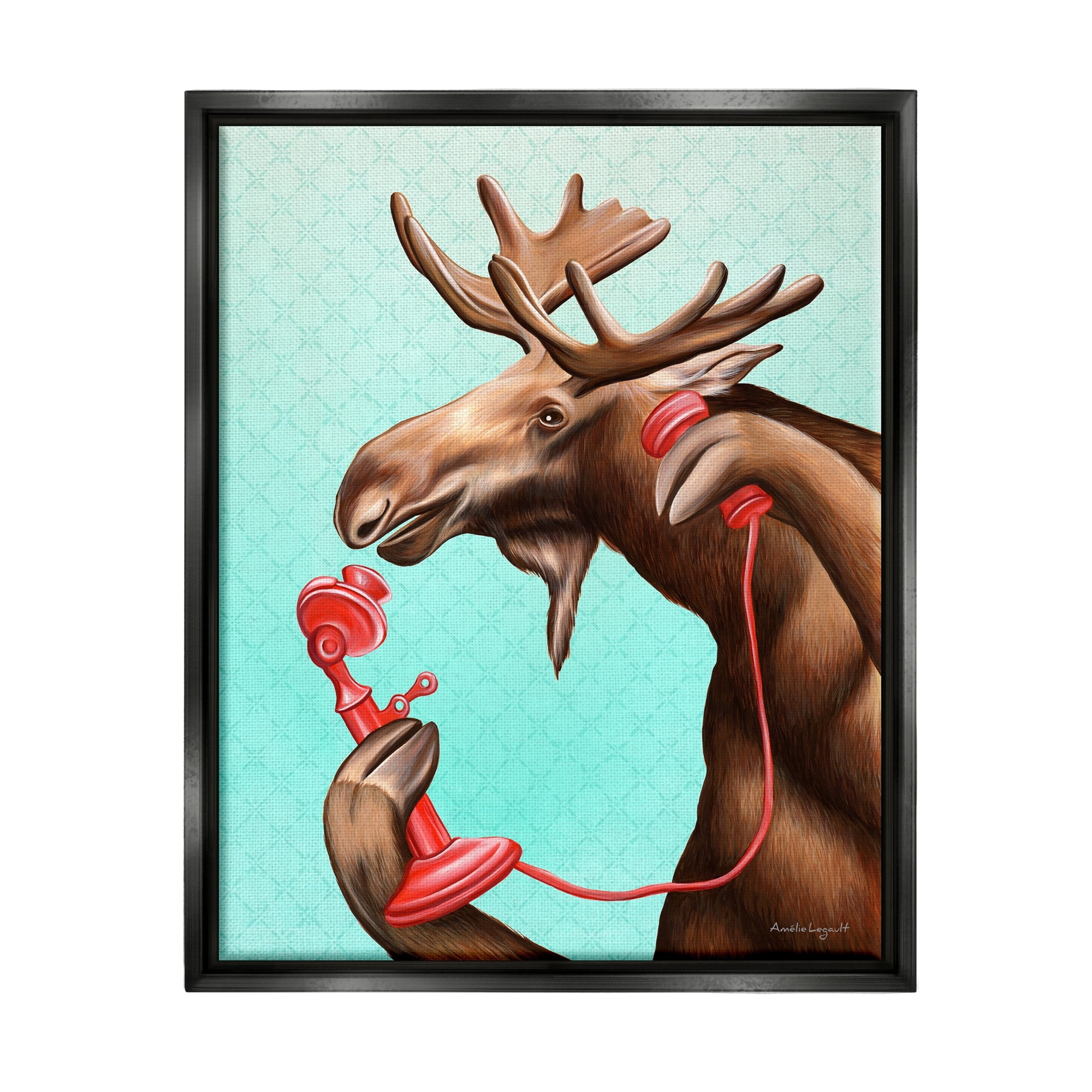 Stupell Industries Vintage Moose With Candlestick Telephone Ombre Background Graphic Art Jet Black Floating Framed Canvas Print Wall Art, Design by Amelie Legault