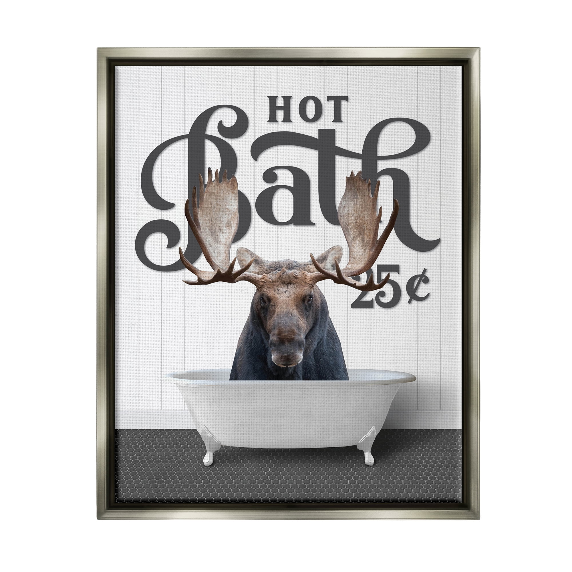 Stupell Industries Vintage Moose Tub Animals & Insects Painting Gray Floater Framed Art Print Wall Art, 17 x 21