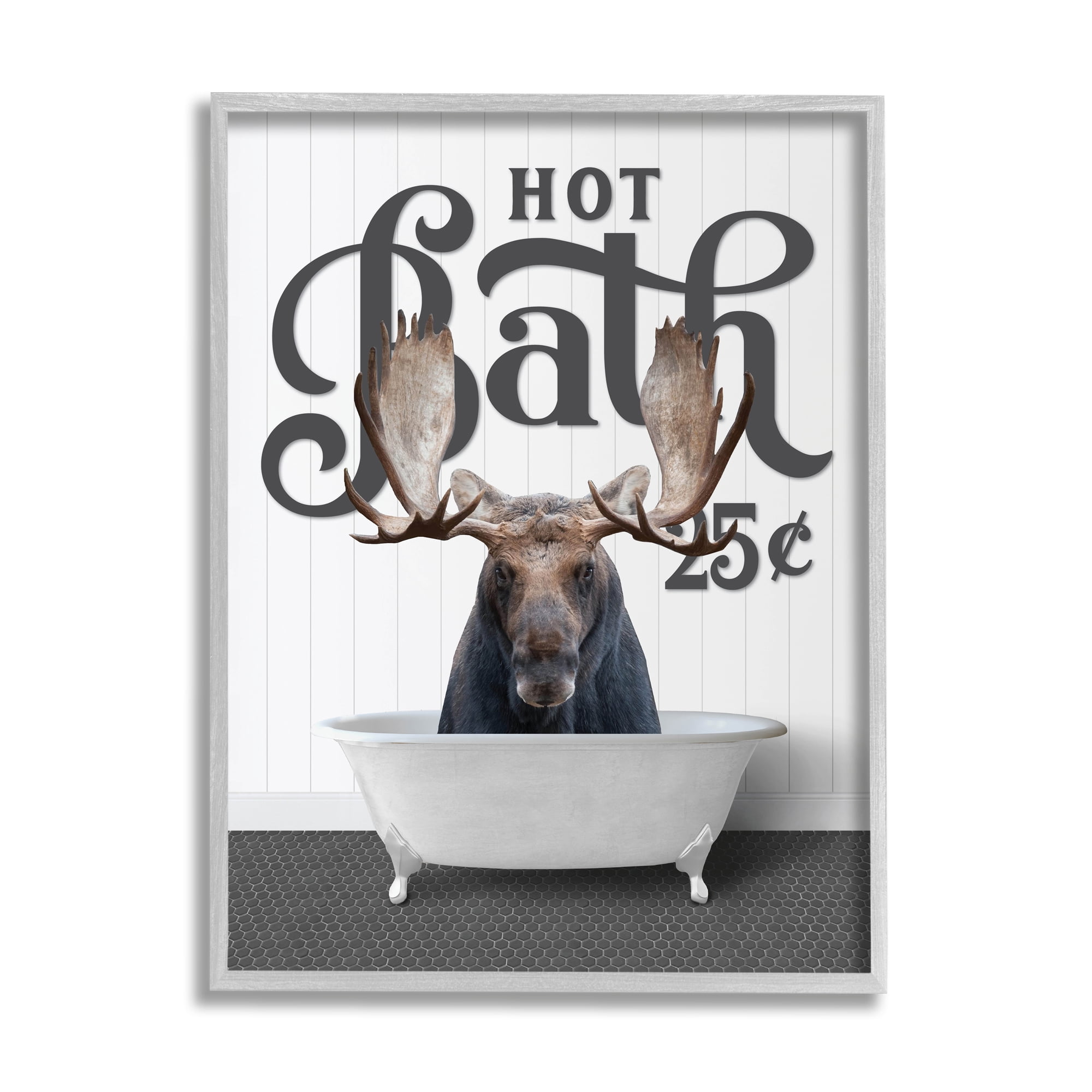 Stupell Industries Vintage Moose Tub Animals & Insects Painting Gray Framed Art Print Wall Art, 16 x 20