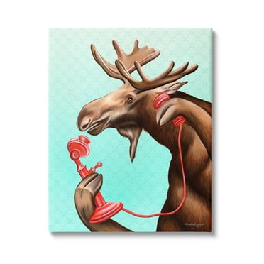 Stupell Industries Vintage Moose With Candlestick Telephone Ombre Background Graphic Art Gallery Wrapped Canvas Print Wall Art, Design by Amelie Legault