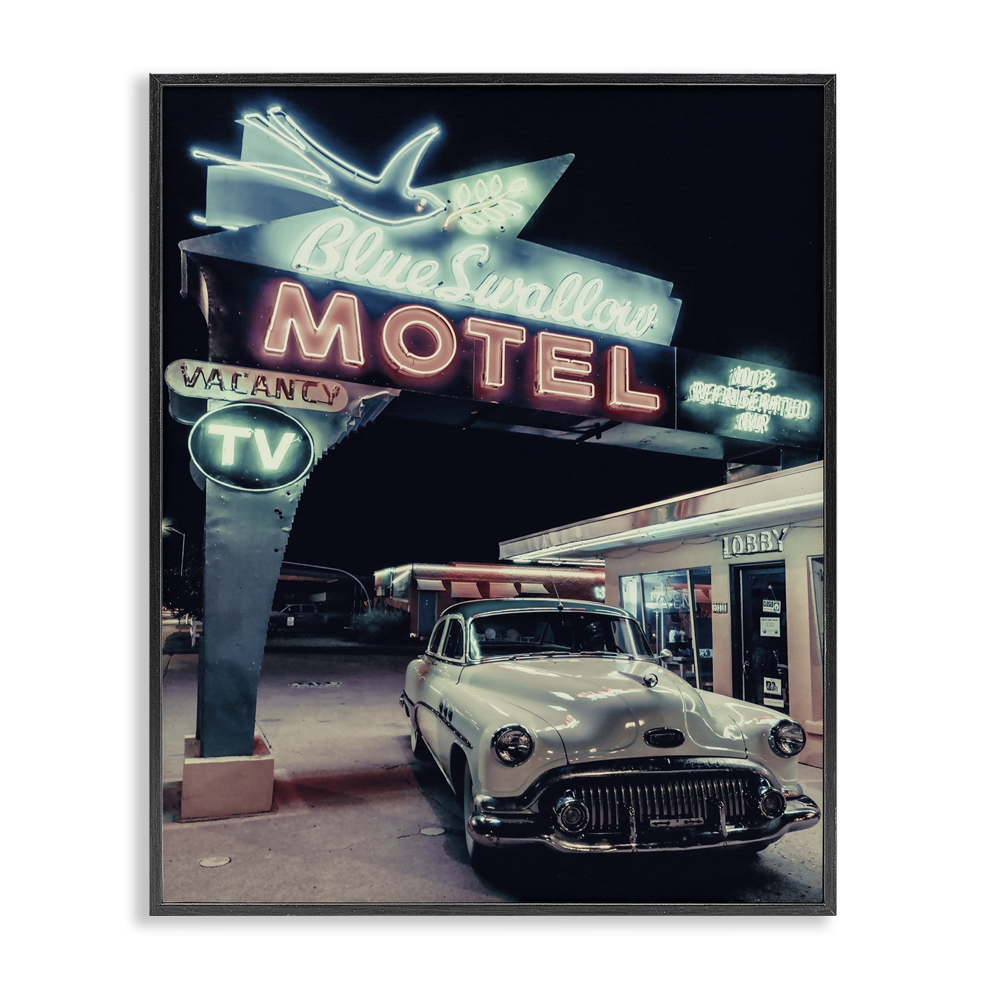 Stupell Industries Vintage Motel Getaway Car Transportation Painting Black Framed Art Print Wall Art, 16 x 20