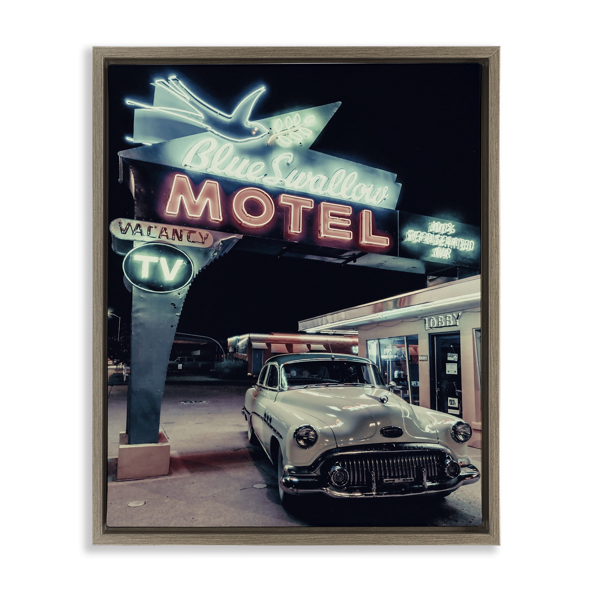 Stupell Industries Vintage Motel Getaway Car Transportation Painting Brown Floater Framed Canvas Art Print Wall Art, 25 x 31