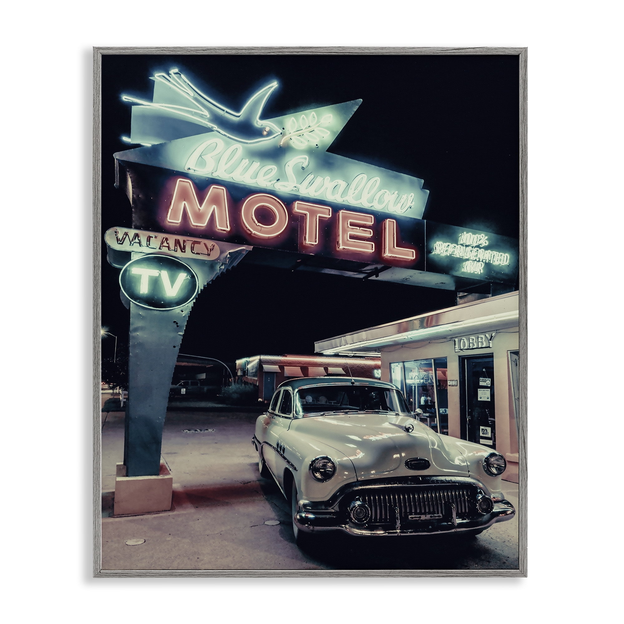 Stupell Industries Vintage Motel Getaway Car Transportation Painting Gray Framed Art Print Wall Art, 16 x 20