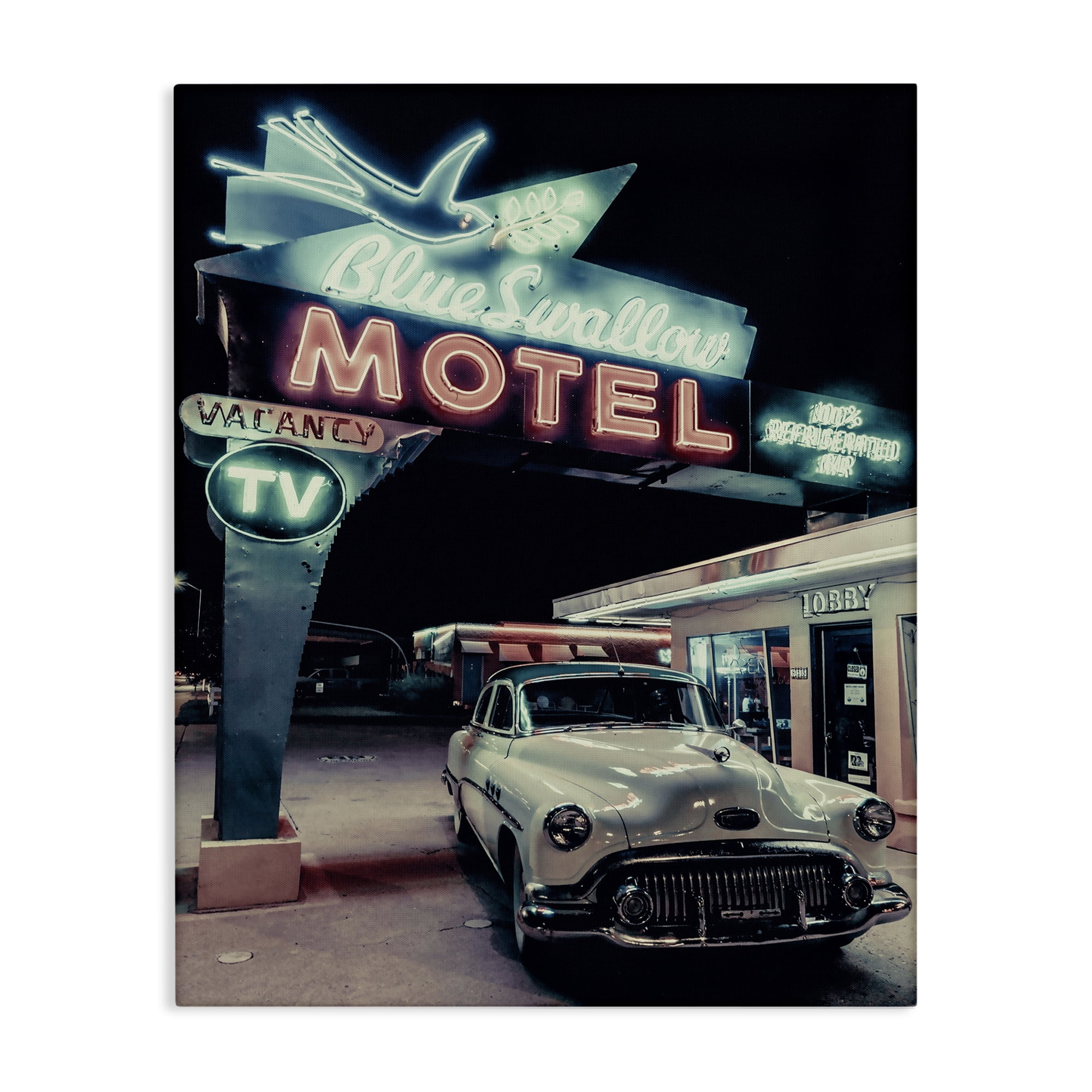 Stupell Industries Vintage Motel Getaway Car Transportation Painting Wrapped Canvas Art Print Wall Art, 24 x 30
