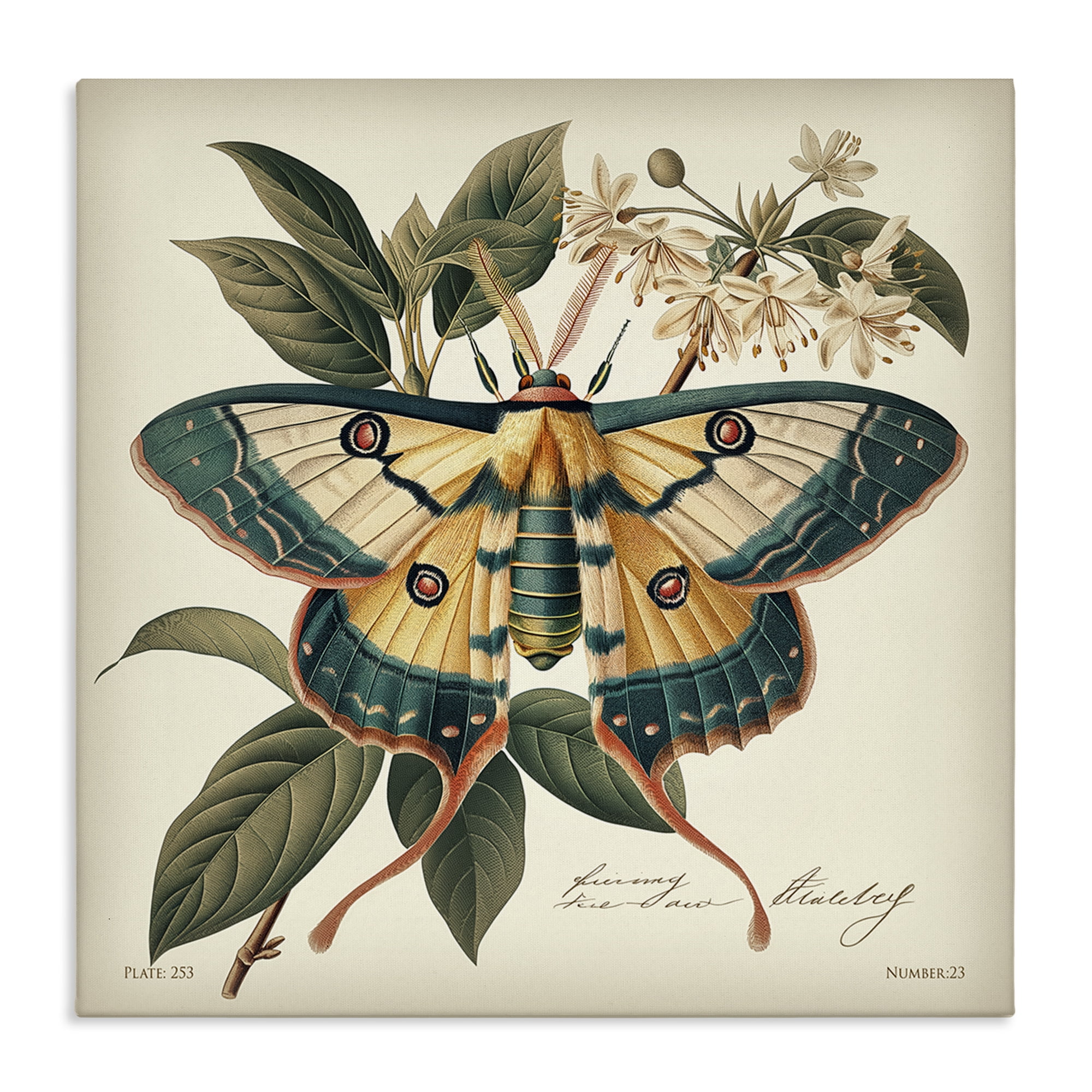 Stupell Industries Vintage Moth & Plant Study Animals Painting Wrapped Canvas Art Print Wall Art, 17 x 17