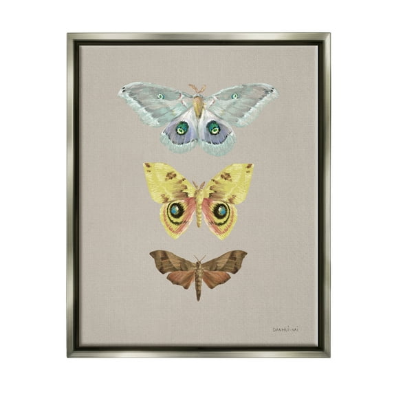 Stupell Industries Vintage Moth Species Animals & Insects Painting Gray Floater Framed Art Print Wall Art, 17 x 21