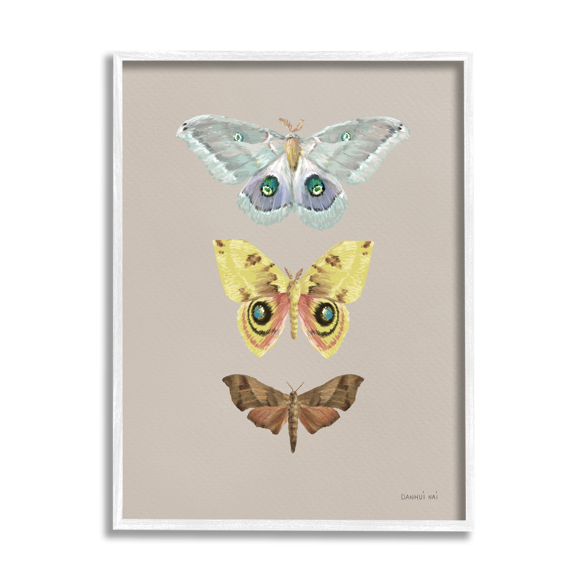 Stupell Industries Vintage Moth Species Animals & Insects Painting White Framed Art Print Wall Art, 16 x 20