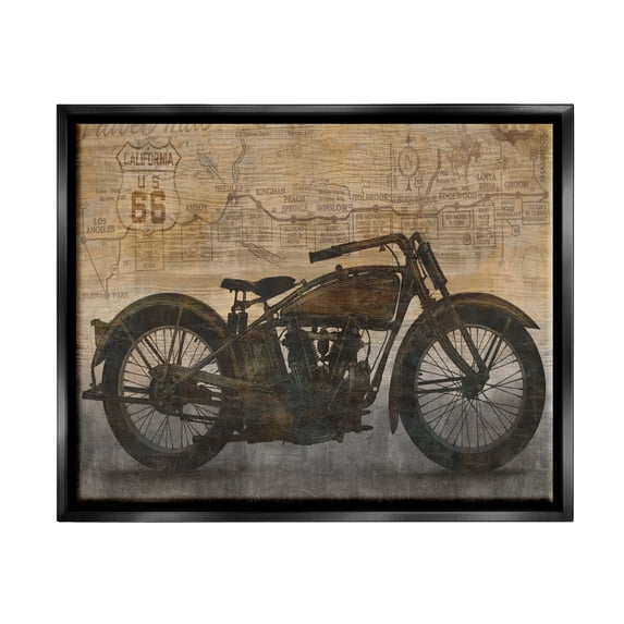 Stupell Industries Vintage Motorcycle Collage Transportation Painting Black Floater Framed Art Print Wall Art, 31 x 25