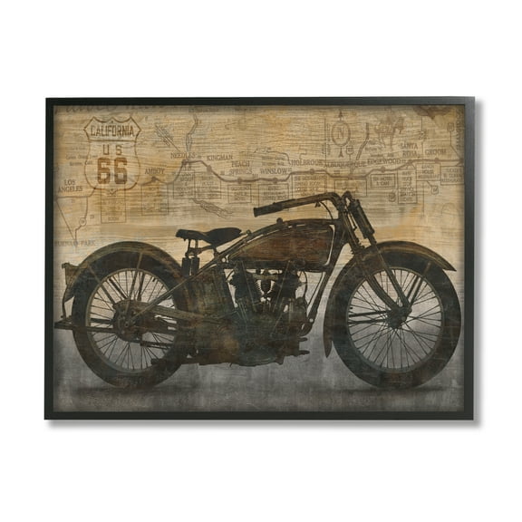 Stupell Industries Vintage Motorcycle Collage Transportation Painting Black Framed Art Print Wall Art, 14 x 11