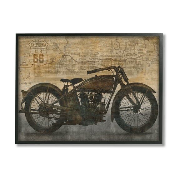 Stupell Industries Vintage Motorcycle Collage Transportation Painting Black Framed Art Print Wall Art, 20 x 16