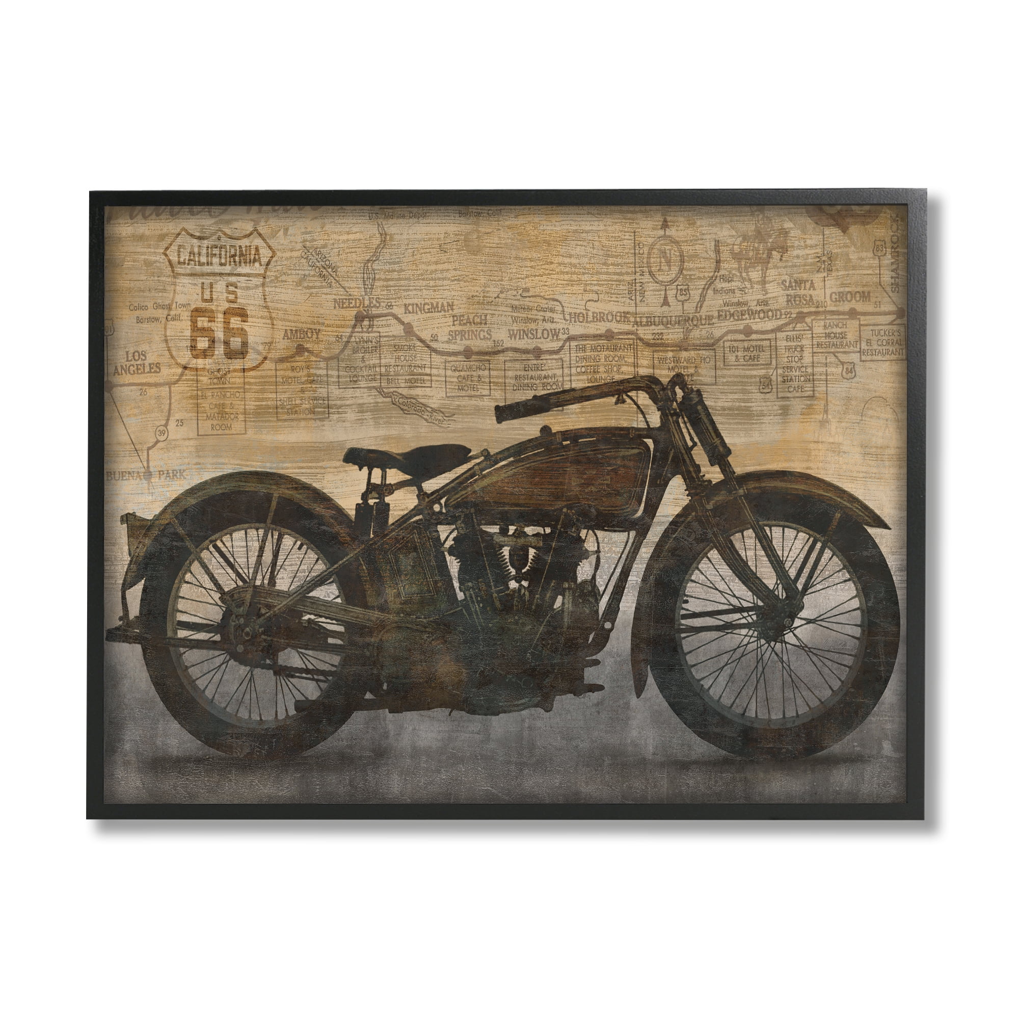 Stupell Industries Vintage Motorcycle Collage Transportation Painting Black Framed Art Print Wall Art, 30 x 24